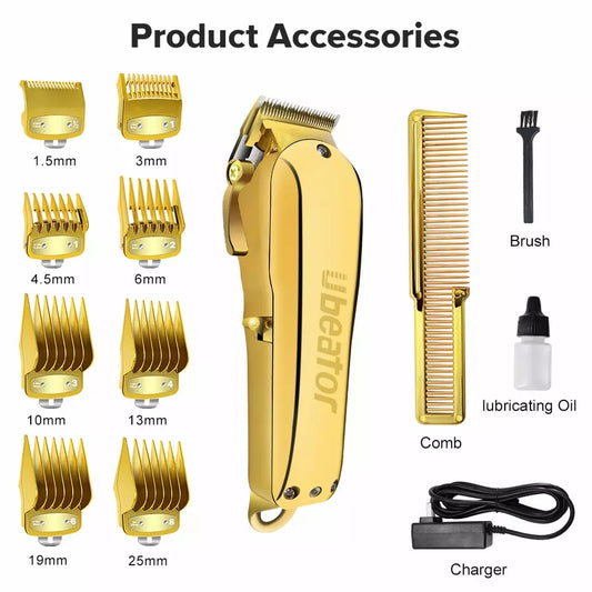 Mens wireless golden metal hair clipper/hair trimmer
