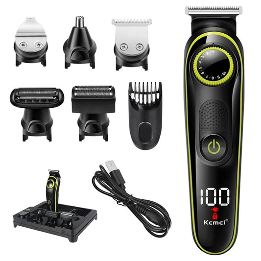 All-in-one professional kemei mens wireless hair trimmer - black