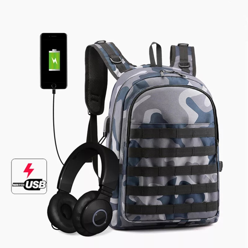 PUBG Backpack Men SchoolBag Mochila Game Battlefield Infantry Pack Travel School Bags USB Charging Jack Back Knapsack Male (OZK BP 4001)