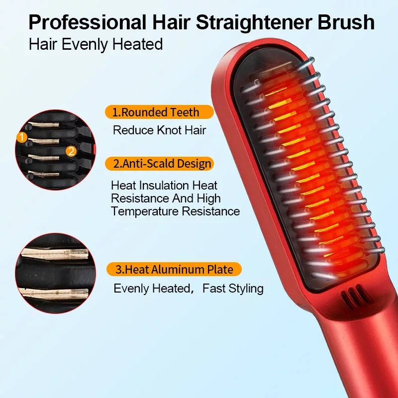 RESUXI Portable Hot Air Comb Rechargable Professional Hair Dryer 2in1 Hair Straightener and Curler Brush Dryer brush Hair styler