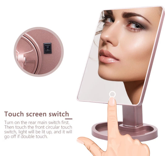 22 LED Light Touch Screen Makeup Mirror 10X Magnifying Glass Compact Vanity Mirror Flexible Cosmetics Mirrors