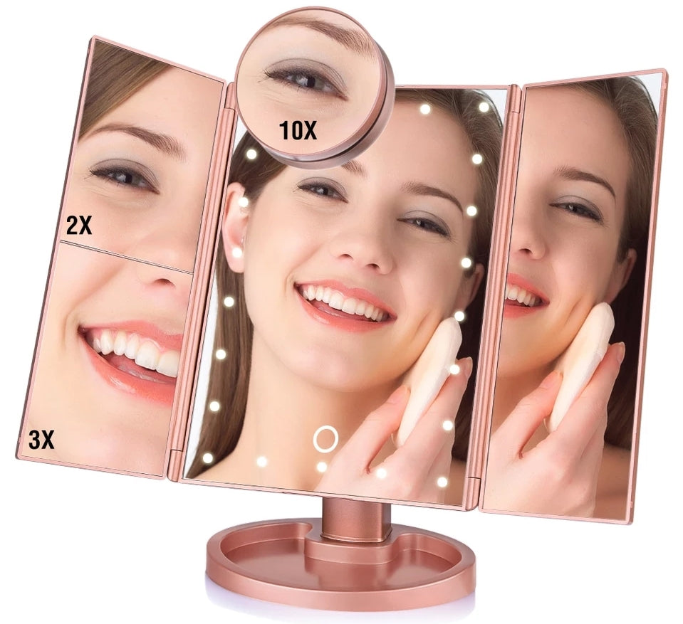 Touch Screen Makeup Mirror with 22 LED Light 1X/2X/3X/10X Magnifying Glass Compact Vanity Mirror Flexible Cosmetics Mirrors Make