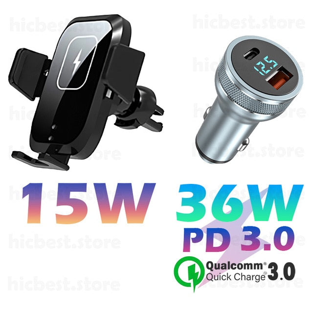 15W Wireless Car Charger Phone Holder for iPhone Wireless Charging Car Induction Charger Mount for iPhone 12 SE 11 8 Samsung S20