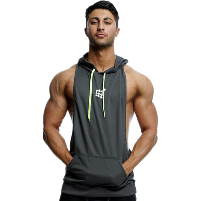 Summer Brand Gyms Clothing Men Bodybuilding Hooded Tank Top Sleeveless Vest Sweatshirt Fitness Workout Sportswear Tops Male