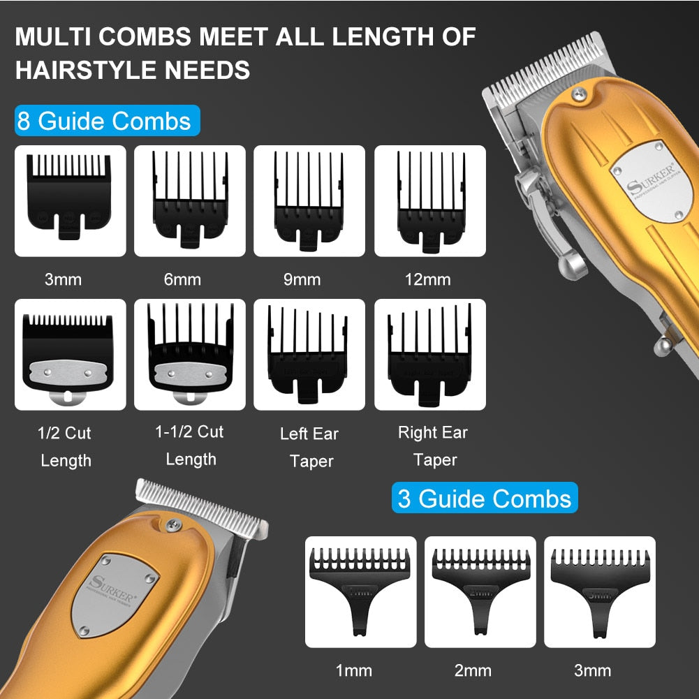 Surker All Metal Hair Clippers Men Cordless Professional Hair Trimmer Maquina Cortar Pelo Haircut LCD Display Hairdresser